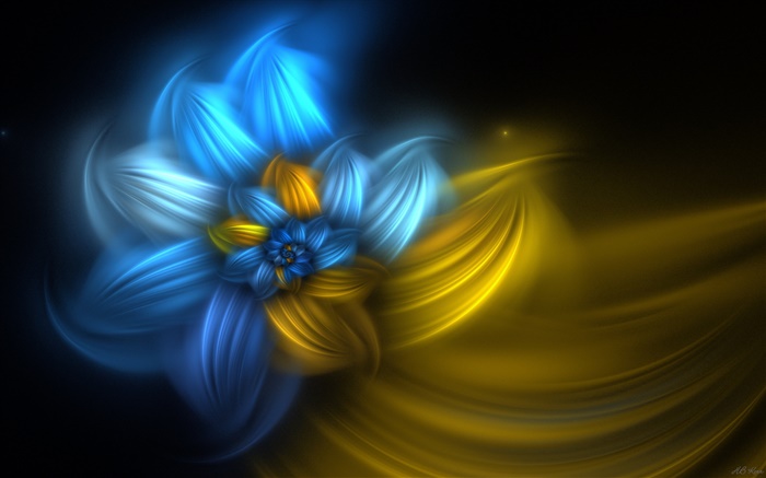 黄色と青の抽象的なデザインの花、 壁紙 ピクチャー