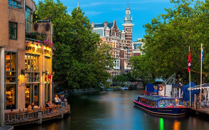 アムステルダム、オランダ、都市、住宅、川 壁紙 ピクチャー
