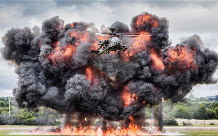 アパッチヘリコプターAH-64、戦い、爆発 壁紙 ピクチャー