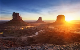 アリゾナ、モニュメントバレー、アメリカ、日没、山、砂漠 HDの壁紙