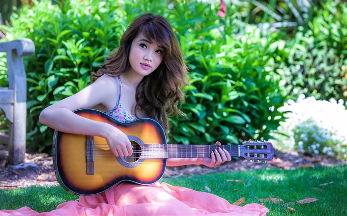 アジアの音楽の女の子、ギター 壁紙 ピクチャー