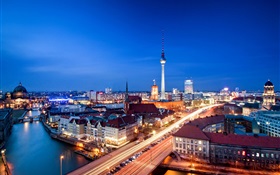 ベルリン、ドイツ、アレクサンダー広場、夜、建物、ライト HDの壁紙