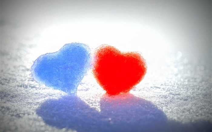 雪の中で青と赤の愛の心 壁紙 ピクチャー