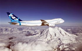 ボーイング747航空機、山、雲 HDの壁紙