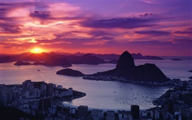 市の夕日、海岸、リオ、ブラジル HDの壁紙