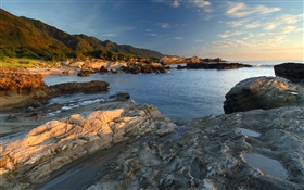 海岸、岩、海、夕暮れ HDの壁紙