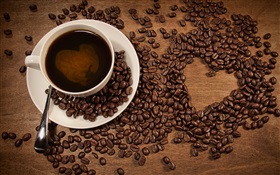 コーヒー、コーヒー豆のカップ、ハート型が大好き HDの壁紙