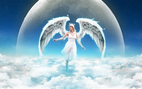 空、雲の中のファンタジー天使の女の子