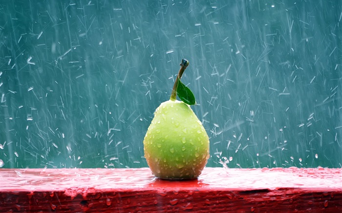 フルーツクローズアップ、雨の中で梨 壁紙 ピクチャー