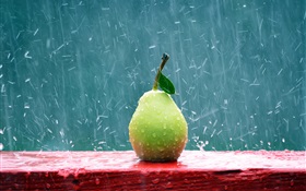 フルーツクローズアップ、雨の中で梨 HDの壁紙