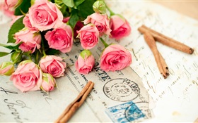 ピンクの花バラ、手紙 HDの壁紙
