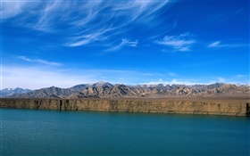 川、山、青空、崖、中国の風景 HDの壁紙