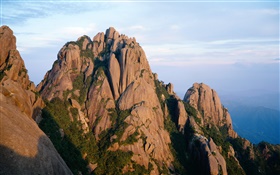 岩の山、青空、中国 HDの壁紙