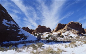 雪をかぶった山々、冬、アメリカの風景 HDの壁紙