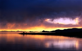 サンセット、湖、雲、赤い空、中国の風景 HDの壁紙