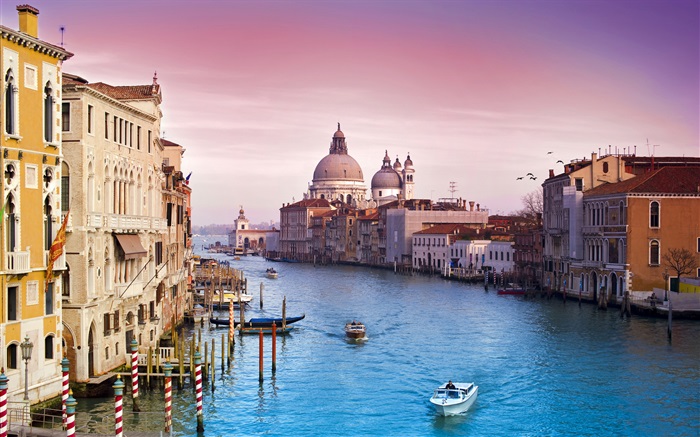 観光都市、ヴェネツィア、ボート、川、家 壁紙 ピクチャー