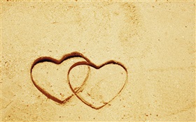 砂の上の2つの愛の心 HDの壁紙