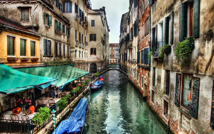 ヴェネツィアの風景、川、家 壁紙 ピクチャー