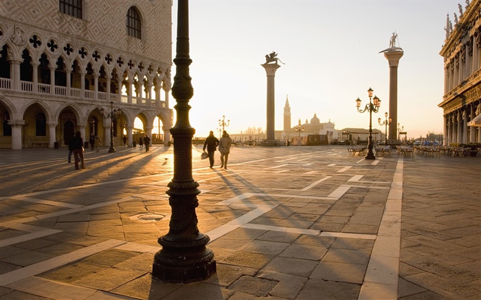 ヴェネツィア、広場、歩行者、太陽の光 壁紙 ピクチャー