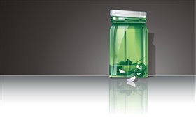 3D緑のガラス瓶