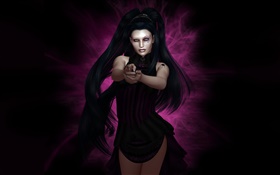 3D長い髪の少女、紫色の背景 HDの壁紙