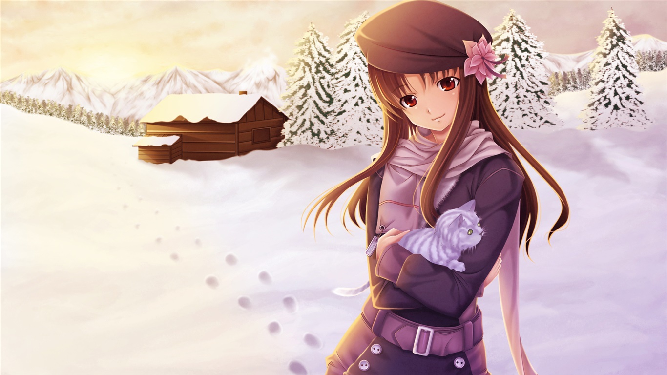 冬のアニメの女の子 デスクトップの壁紙 1366x768 壁紙をダウンロード Ja Hdwall365 Com
