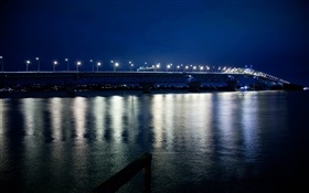 オークランドのハーバーブリッジ、夜、ライト、ニュージーランド HDの壁紙
