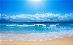 美しいビーチ、海、波、青、空、雲 HDの壁紙