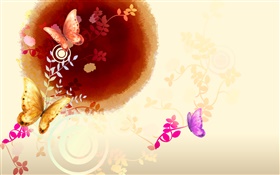 墨アート、花と蝶 HDの壁紙