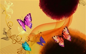 墨アート、カラフルな蝶 HDの壁紙