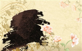 墨アート、牡丹の花 HDの壁紙