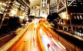 市道路、夜、アンビライト HDの壁紙