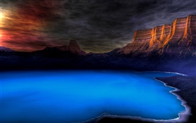 崖、湖、雲、夜 HDの壁紙