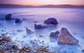デッド海、日の出、塩、石 HDの壁紙