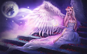 ファンタジー天使の女の子、紫スタイル HDの壁紙