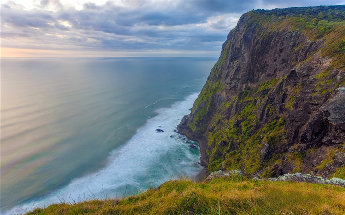 マーサー断崖、海、雲、夕暮れ、ワイカト、ニュージーランド 壁紙 ピクチャー
