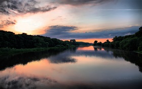 川、木、雲、夕暮れ HDの壁紙