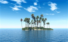 小さな島、ヤシの木、海 HDの壁紙