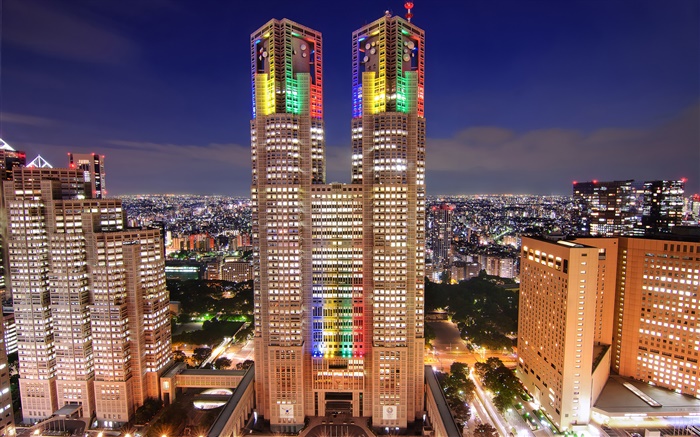 東京、日本、高層ビル、夜、都市、ライト 壁紙 ピクチャー
