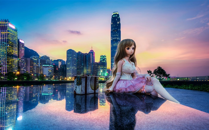 おもちゃ、人形、美しい少女、都市、建物、香港 壁紙 ピクチャー