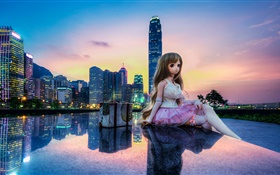 おもちゃ、人形、美しい少女、都市、建物、香港 HDの壁紙