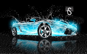 ウォータースプラッシュ車、ブルーランボルギーニ、創造的なデザイン HDの壁紙