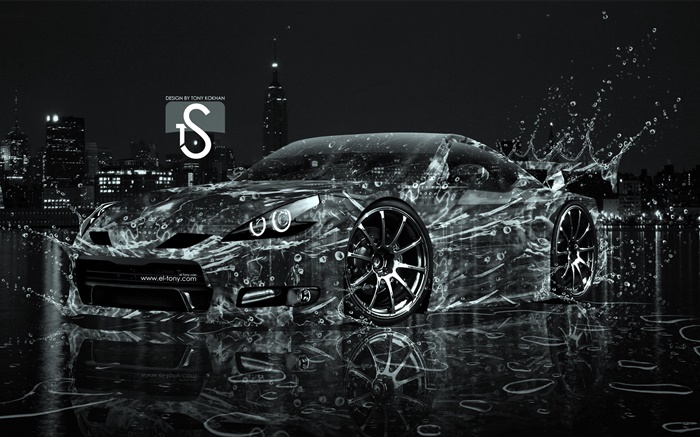 ウォータースプラッシュ車、創造的なデザイン、黒のスーパーカー 壁紙 ピクチャー