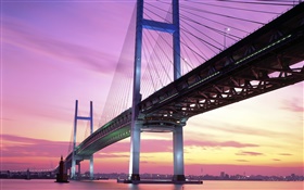 横浜橋、日本、夕暮れ、海 HDの壁紙