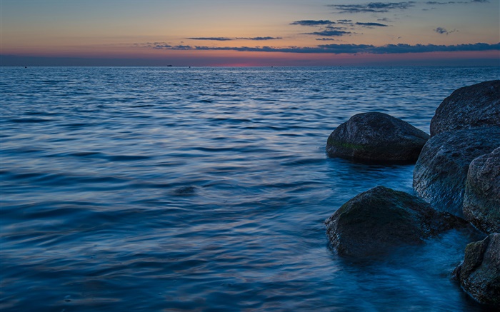 バルト海、スウェーデン、石、夕暮れ 壁紙 ピクチャー