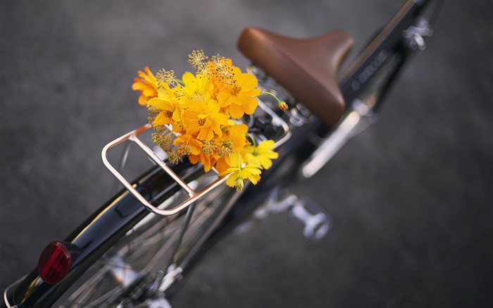 バイク、黄色の花、花束 壁紙 ピクチャー