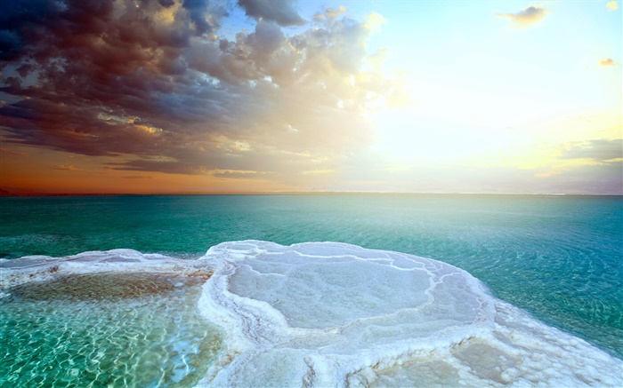 デッド海、美しい夕日、塩の海 壁紙 ピクチャー