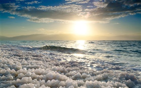 死海、塩、日没 HDの壁紙