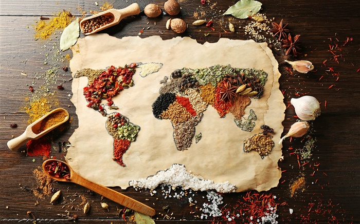 食品、スパイス、表面、世界地図、創造的な写真 壁紙 ピクチャー