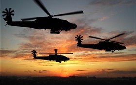 ヘリコプター飛行、日没 HDの壁紙